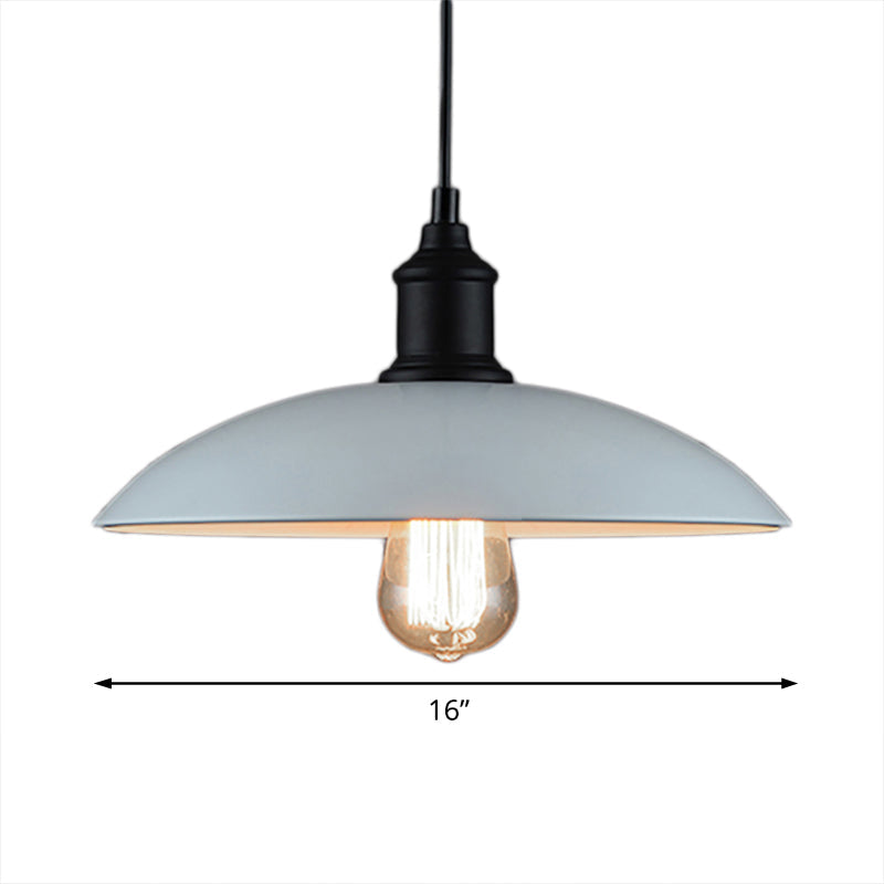 Metallic Loft Style Pendant Lamp with Saucer Shade for Living Room, Black/White - 12.5"/16" W