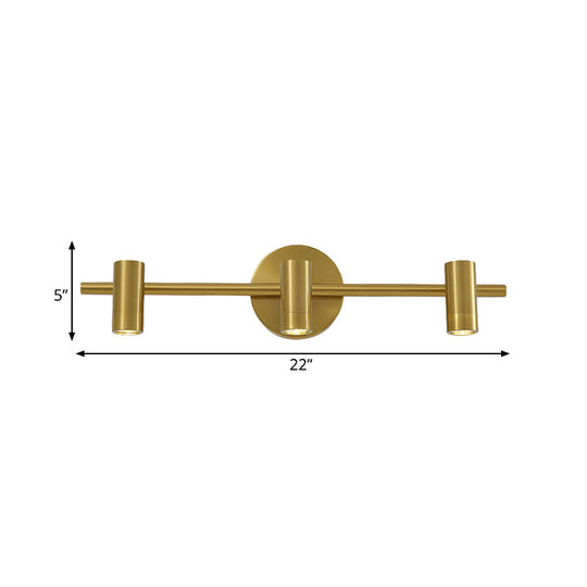 Led Tube Vanity Lamp: Traditional Brass Metal Wall Sconce For Bathroom - 2/3/4 Lights