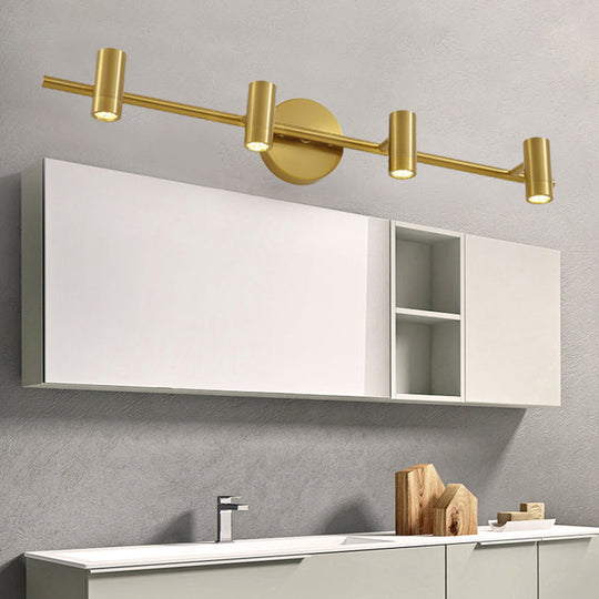 Led Tube Vanity Lamp: Traditional Brass Metal Wall Sconce For Bathroom - 2/3/4 Lights 4 /