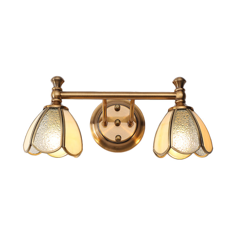 Traditional Brass Floral Vanity Wall Sconce With 2/3 Lights - Bathroom Lighting Fixture