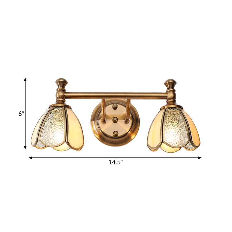 Traditional Brass Floral Vanity Wall Sconce With 2/3 Lights - Bathroom Lighting Fixture