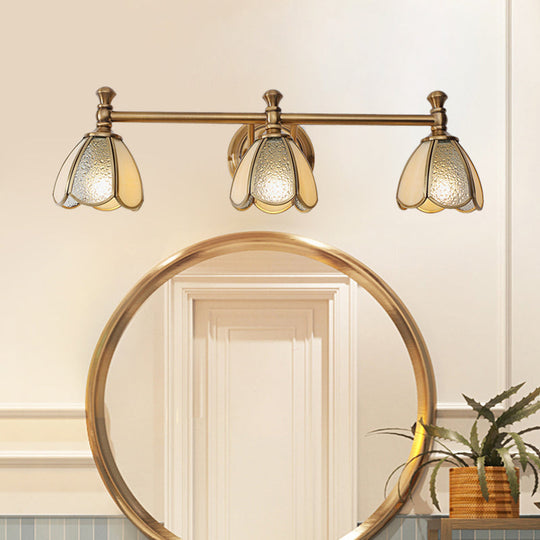 Traditional Brass Floral Vanity Wall Sconce With 2/3 Lights - Bathroom Lighting Fixture