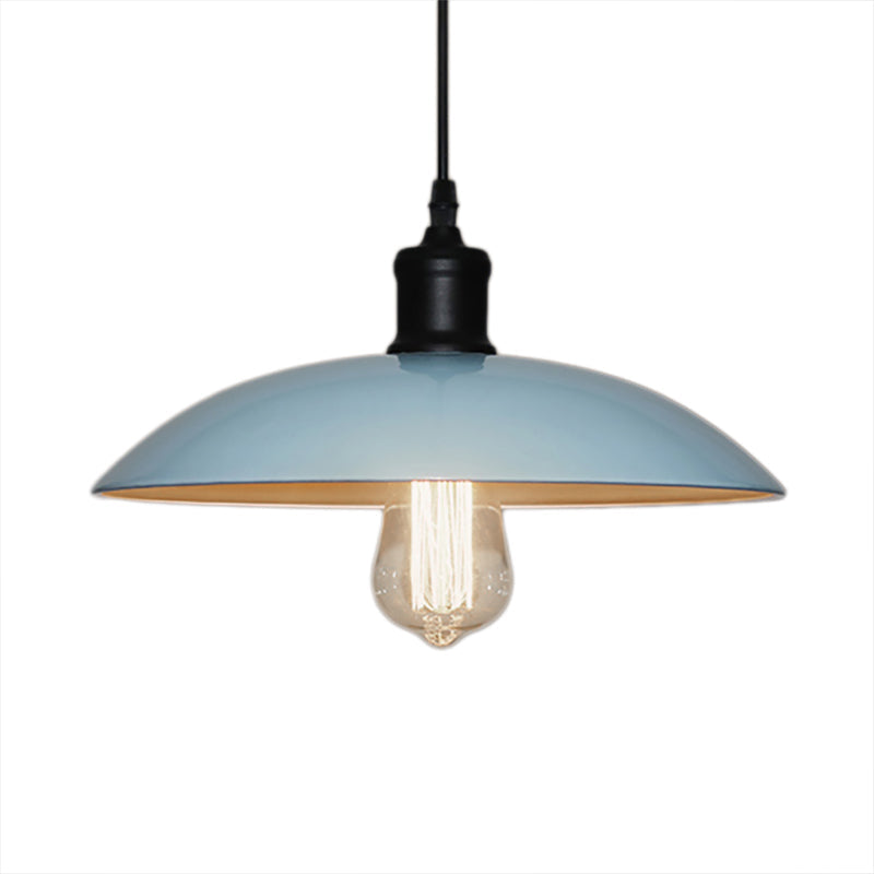 Metallic Loft Style Pendant Lamp with Saucer Shade for Living Room, Black/White - 12.5"/16" W