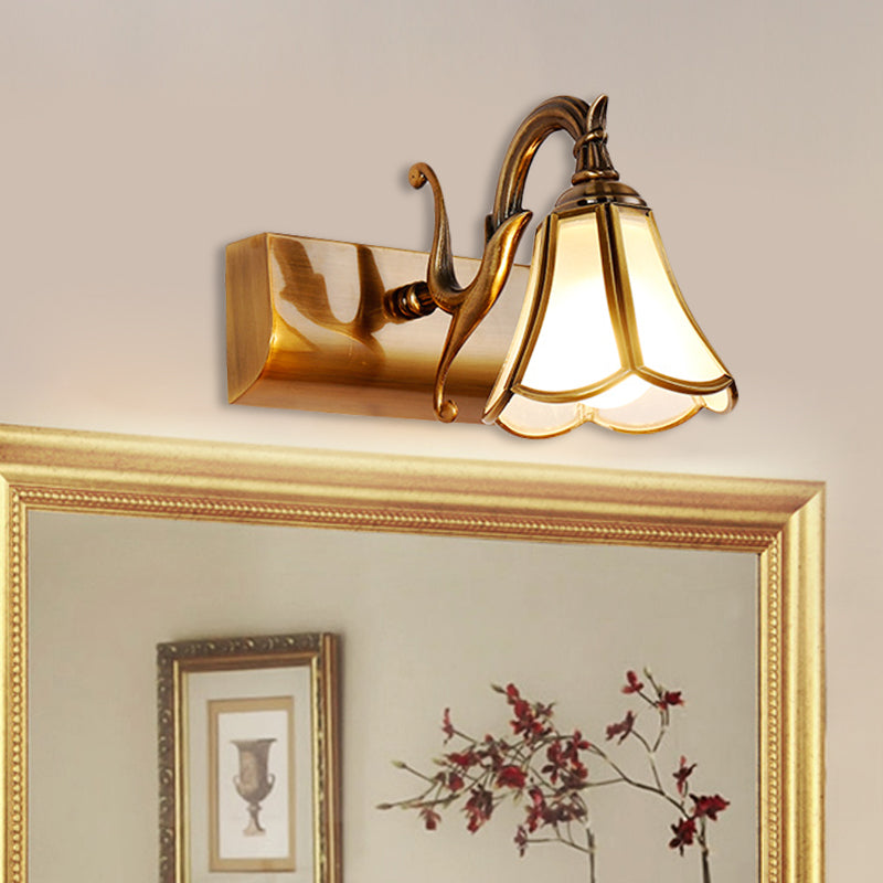 Vintage Brass Bloom Vanity Light - Wall Mounted Bathroom Fixture (1/2/3 Heads)