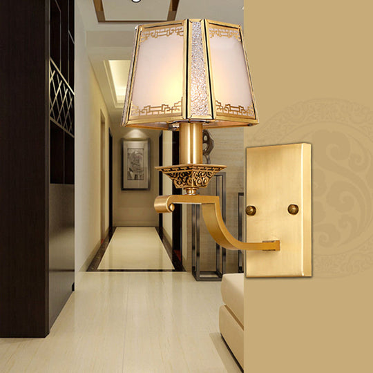 Brass Trapezoid Retro Wall Light Fixture - Stylish 1/2-Light Vanity Lighting For Bedroom