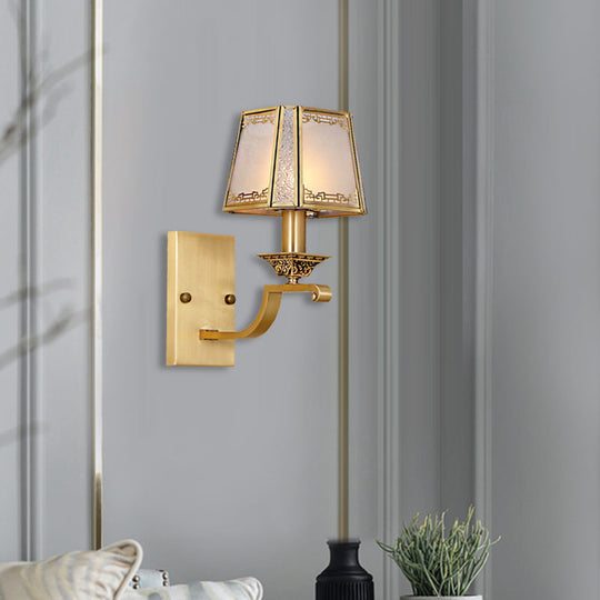 Brass Trapezoid Retro Wall Light Fixture - Stylish 1/2-Light Vanity Lighting For Bedroom