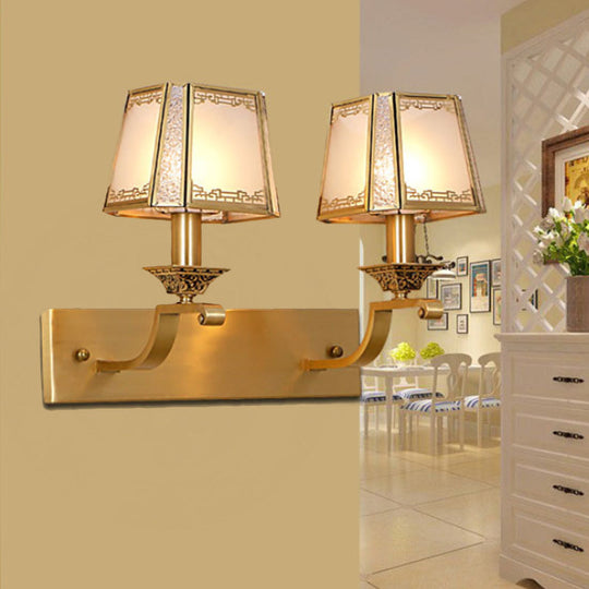 Brass Trapezoid Retro Wall Light Fixture - Stylish 1/2-Light Vanity Lighting For Bedroom 2 /