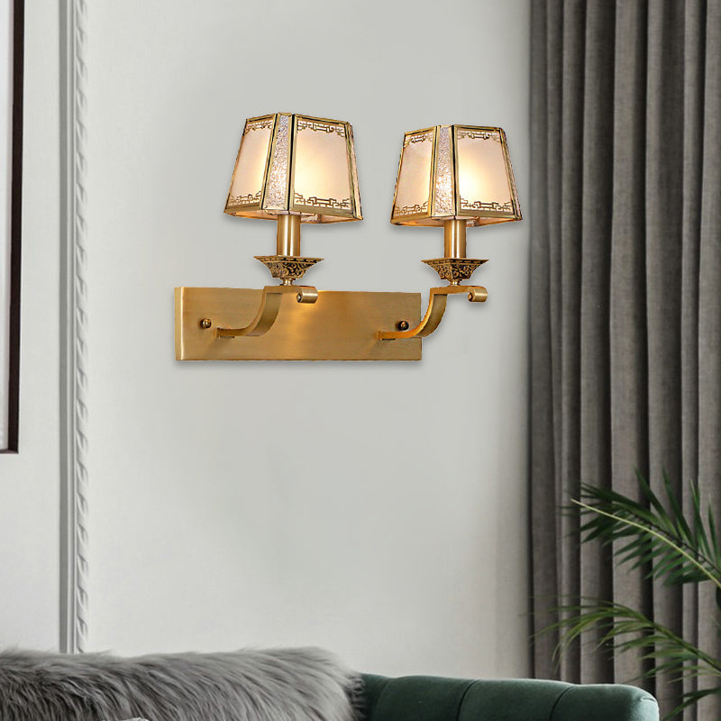 Brass Trapezoid Retro Wall Light Fixture - Stylish 1/2-Light Vanity Lighting For Bedroom