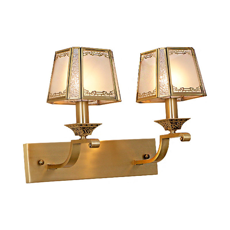 Brass Trapezoid Retro Wall Light Fixture - Stylish 1/2-Light Vanity Lighting For Bedroom