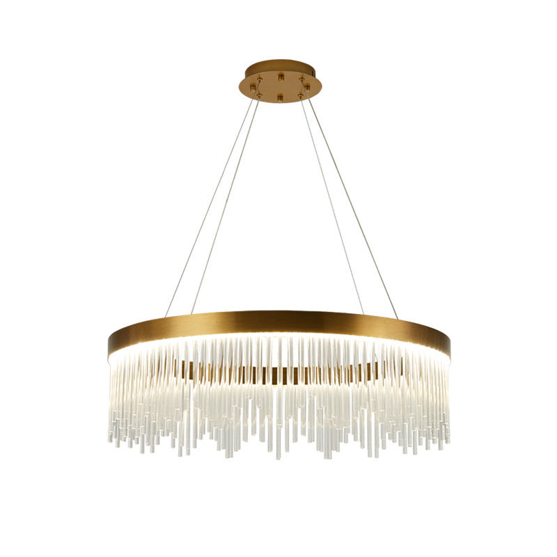 Lampe suspendue en laiton à LED en cristal moderniste - Lustre suspendu tubulaire, lumière chaude/blanche, 16"/23,5"/31,5" de large