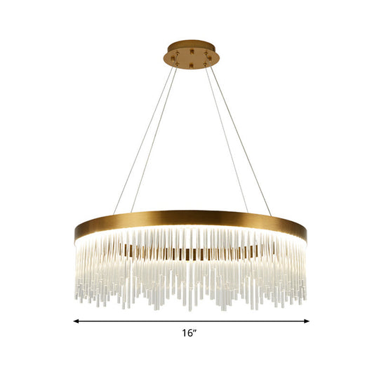 Lampe suspendue en laiton à LED en cristal moderniste - Lustre suspendu tubulaire, lumière chaude/blanche, 16"/23,5"/31,5" de large