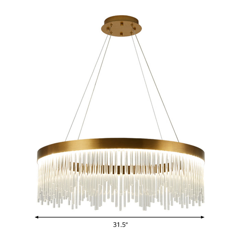 Lampe suspendue en laiton à LED en cristal moderniste - Lustre suspendu tubulaire, lumière chaude/blanche, 16"/23,5"/31,5" de large