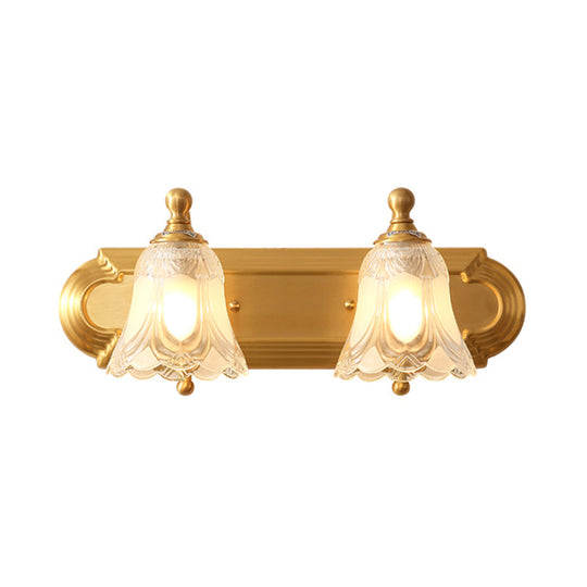 Traditional Brass Metal Vanity Wall Light - 2/3-Light Flower Design Bathroom Mounted Lighting