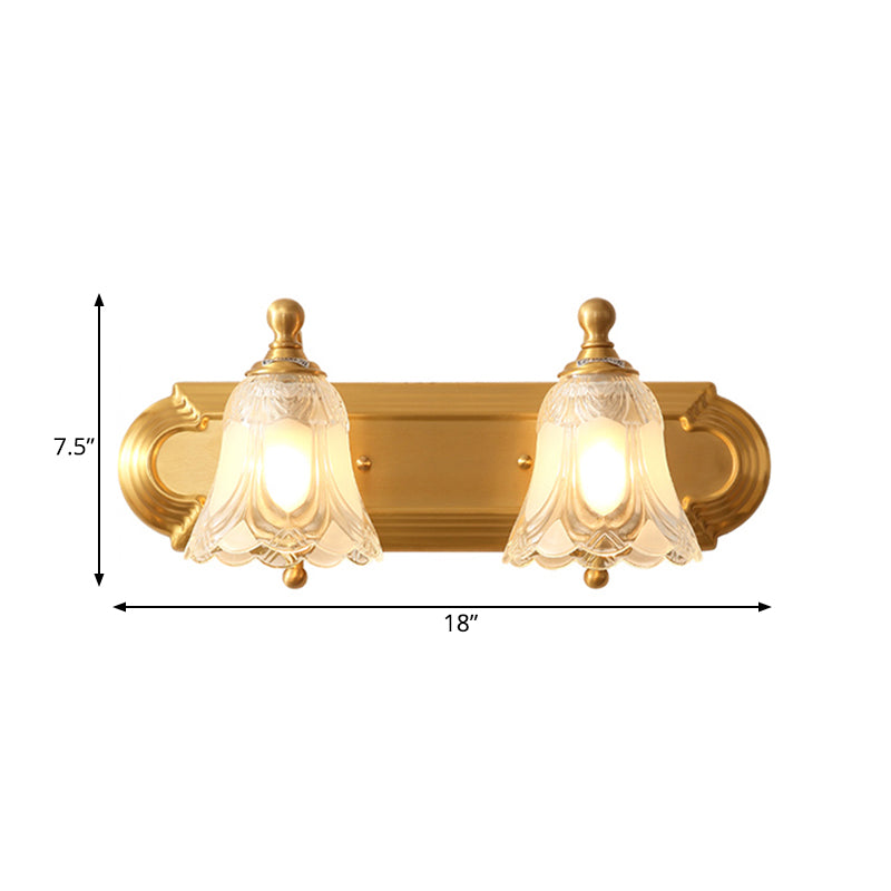 Traditional Brass Metal Vanity Wall Light - 2/3-Light Flower Design Bathroom Mounted Lighting