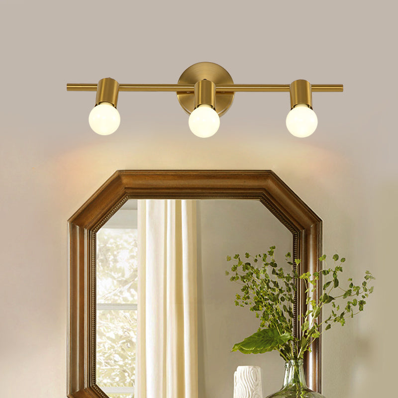 Modern Metal Brass Linear Led Wall Sconce 2/3/4-Bulb Vanity Light For Bathroom