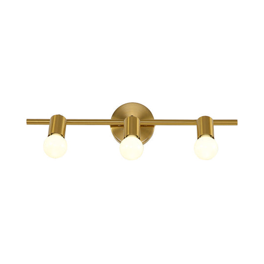 Modern Metal Brass Linear Led Wall Sconce 2/3/4-Bulb Vanity Light For Bathroom