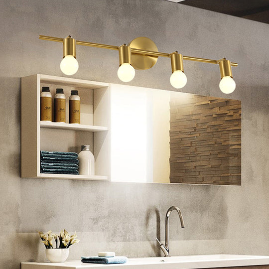 Modern Metal Brass Linear Led Wall Sconce 2/3/4-Bulb Vanity Light For Bathroom