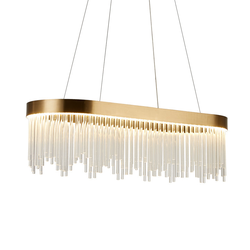 Lustre tubulaire moderne en cristal - Lampe suspendue à LED en laiton en blanc chaud - 23,5"/31,5"/39" de large