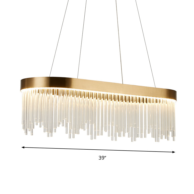 Lustre tubulaire moderne en cristal - Lampe suspendue à LED en laiton en blanc chaud - 23,5"/31,5"/39" de large