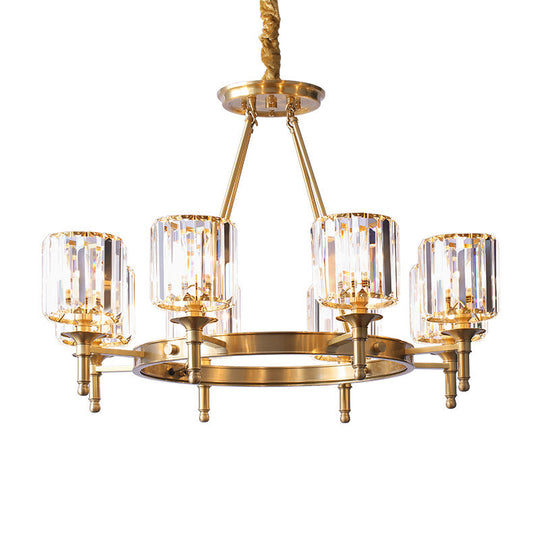 Modern Brass Faceted Crystal Cylinder Chandelier With 3/5/6 Bulbs - Ceiling Pendant Lighting