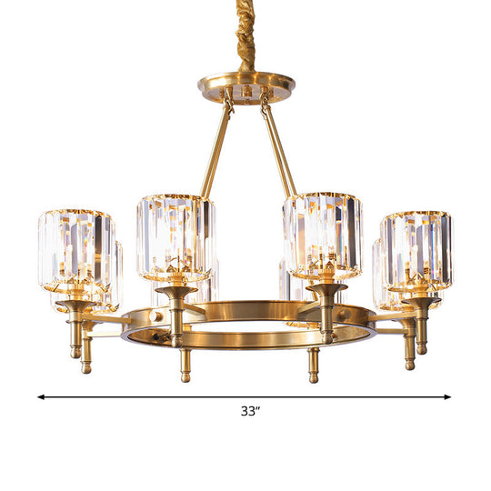 Modern Brass Faceted Crystal Cylinder Chandelier With 3/5/6 Bulbs - Ceiling Pendant Lighting