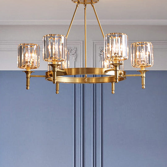 Modern Brass Faceted Crystal Cylinder Chandelier With 3/5/6 Bulbs - Ceiling Pendant Lighting 6 /