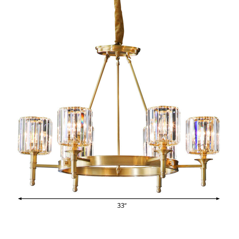 Modern Brass Faceted Crystal Cylinder Chandelier With 3/5/6 Bulbs - Ceiling Pendant Lighting