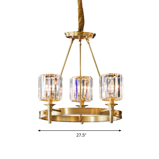 Modern Brass Faceted Crystal Cylinder Chandelier With 3/5/6 Bulbs - Ceiling Pendant Lighting