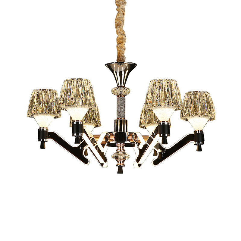 Modern Crystal Cone Chandelier - 6-Light Chrome Pendant Ceiling Light For Living Room