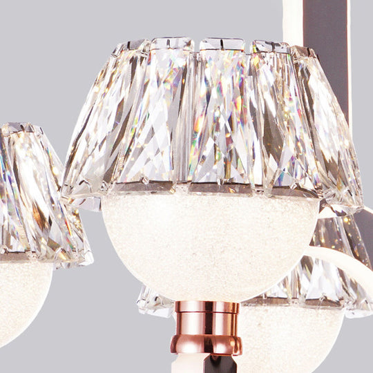 Modern Conical Crystal Chandelier - 6-Light Bedroom Hanging Lamp In Chrome