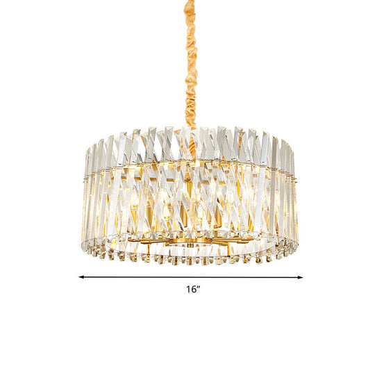 Postmodern Crystal Chandelier Lamp - Round Tri-Sided Rod Style 8/10 Lights Gold Finish Hanging Light