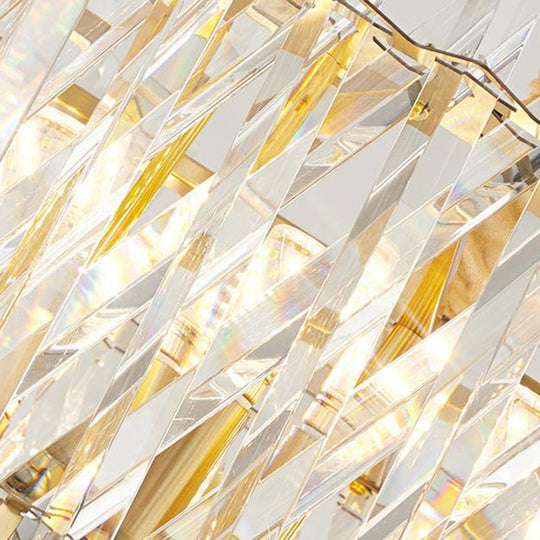 Postmodern Crystal Chandelier Lamp - Round Tri-Sided Rod Style 8/10 Lights Gold Finish Hanging Light