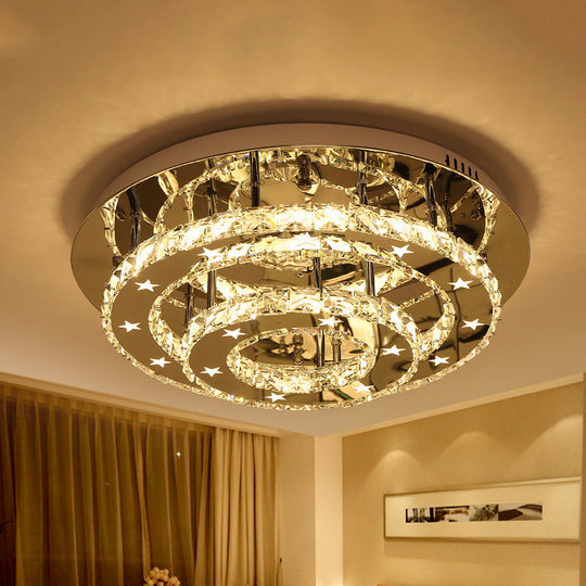 Modern 2-Tier Crystal Led Ceiling Light In Chrome: Warm White And 3-Color Options 18-25.5 Wide