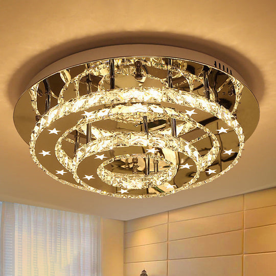 Modern 2-Tier Crystal LED Ceiling Light in Chrome: Warm, White, and 3-Color Options, 18"-25.5" Wide