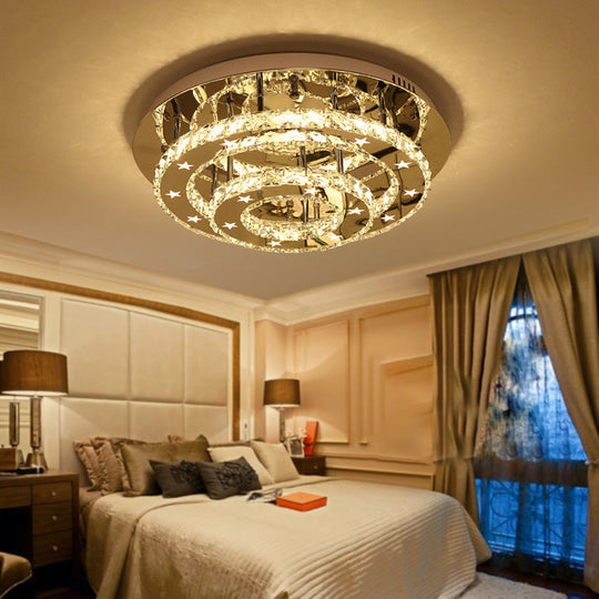 Modern 2-Tier Crystal Led Ceiling Light In Chrome: Warm White And 3-Color Options 18-25.5 Wide