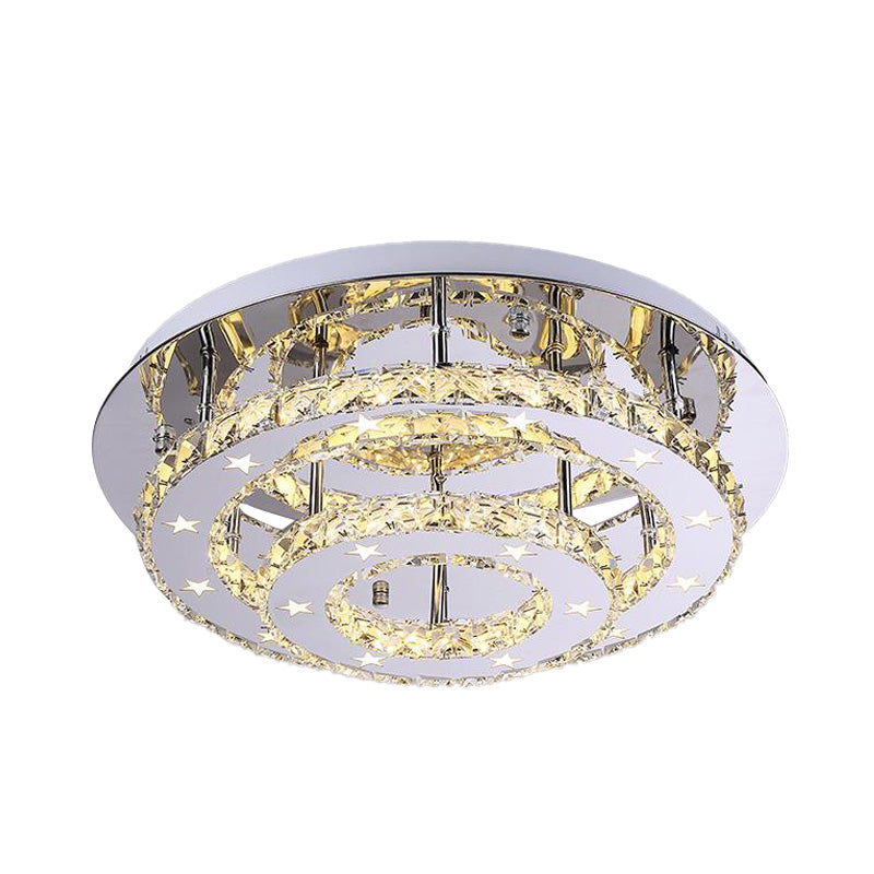 Modern 2-Tier Crystal LED Ceiling Light in Chrome: Warm, White, and 3-Color Options, 18"-25.5" Wide