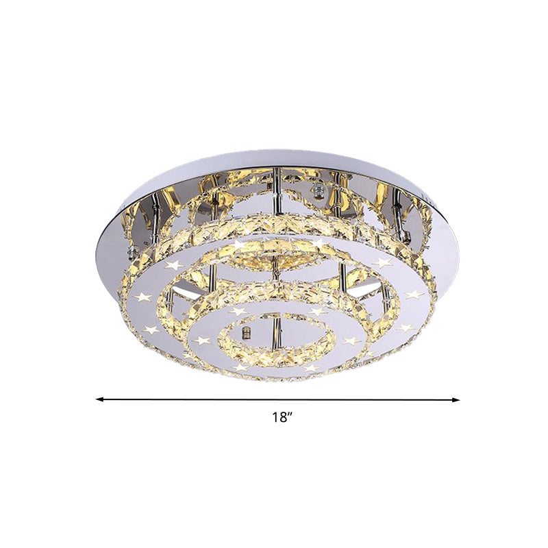 Modern 2-Tier Crystal LED Ceiling Light in Chrome: Warm, White, and 3-Color Options, 18"-25.5" Wide