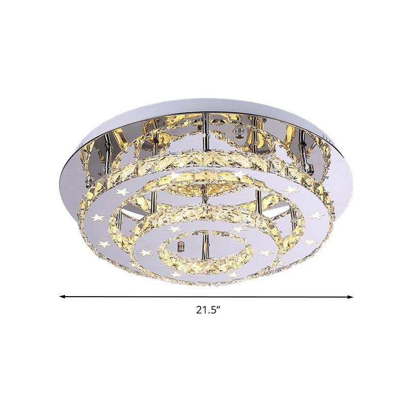 Modern 2-Tier Crystal LED Ceiling Light in Chrome: Warm, White, and 3-Color Options, 18"-25.5" Wide