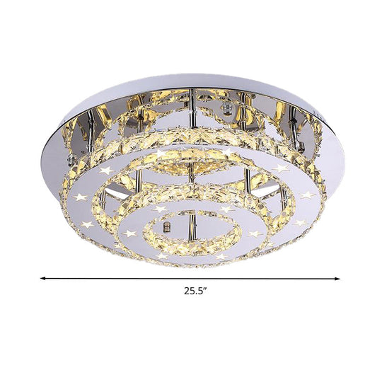 Modern 2-Tier Crystal LED Ceiling Light in Chrome: Warm, White, and 3-Color Options, 18"-25.5" Wide