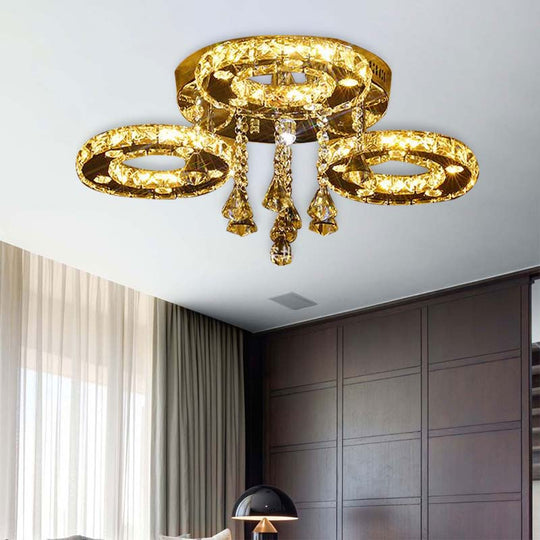 Contemporary K9 Crystal Chrome Ring LED Ceiling Lamp - Multiple Sizes & Colors Available