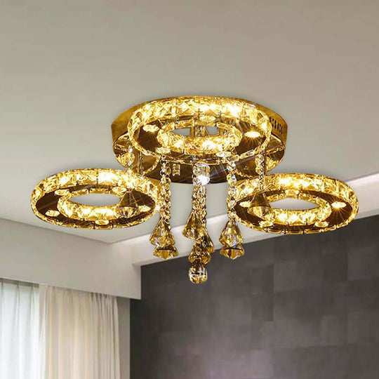 Contemporary K9 Crystal Chrome Ring LED Ceiling Lamp - Multiple Sizes & Colors Available