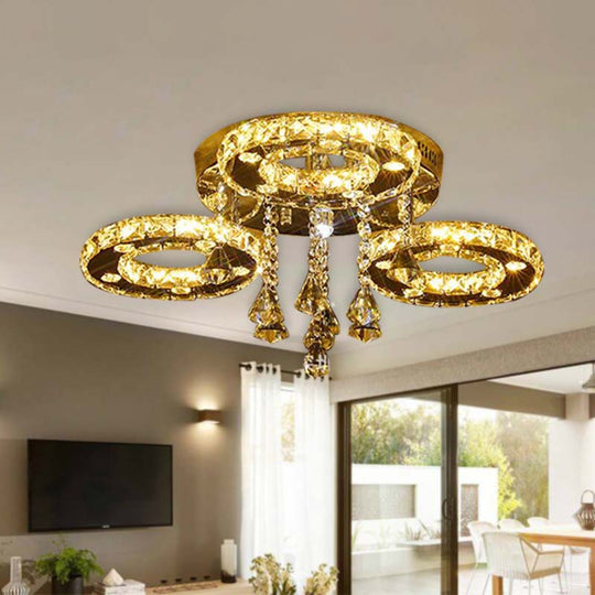 Contemporary K9 Crystal Chrome Ring LED Ceiling Lamp - Multiple Sizes & Colors Available