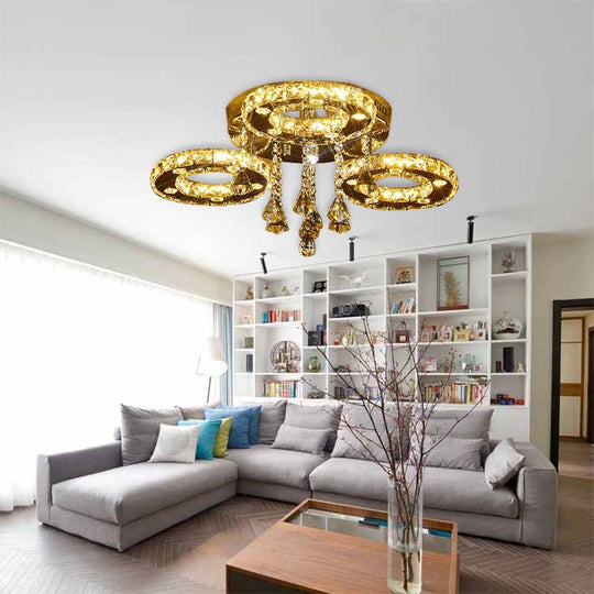 Contemporary K9 Crystal Chrome Ring LED Ceiling Lamp - Multiple Sizes & Colors Available