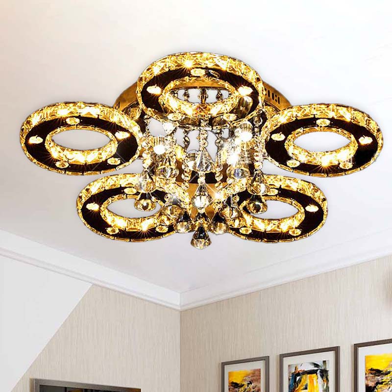 Contemporary K9 Crystal Chrome Ring Led Ceiling Lamp - Multiple Sizes & Colors Available / 28 White