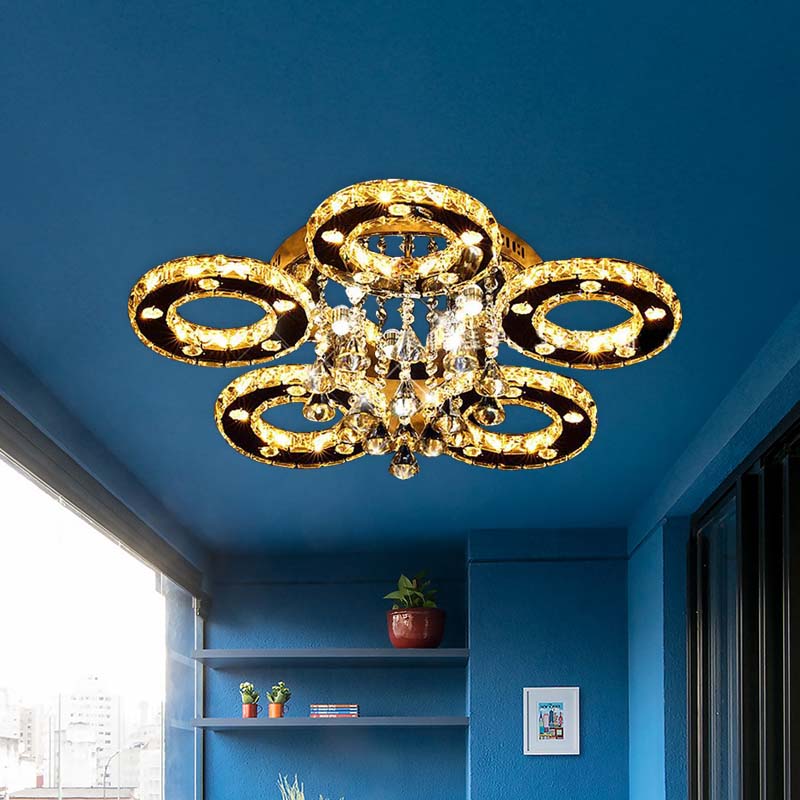 Contemporary K9 Crystal Chrome Ring LED Ceiling Lamp - Multiple Sizes & Colors Available