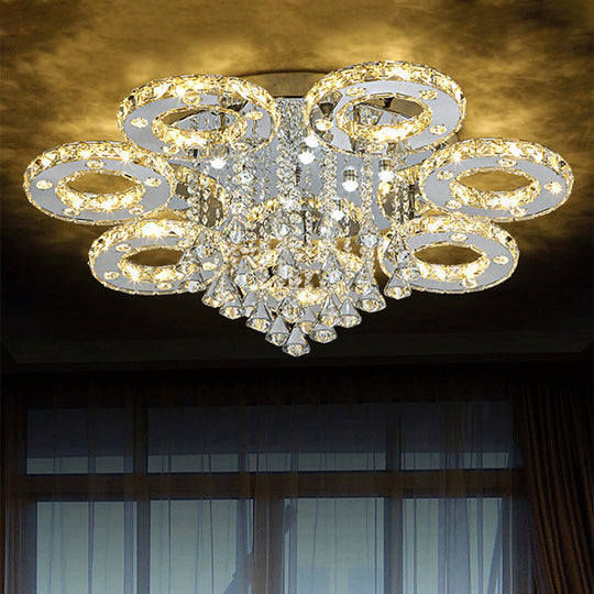 Contemporary K9 Crystal Chrome Ring LED Ceiling Lamp - Multiple Sizes & Colors Available