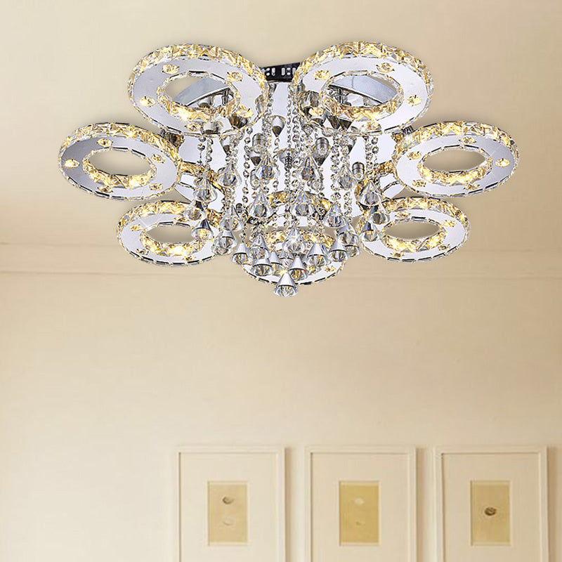 Contemporary K9 Crystal Chrome Ring LED Ceiling Lamp - Multiple Sizes & Colors Available