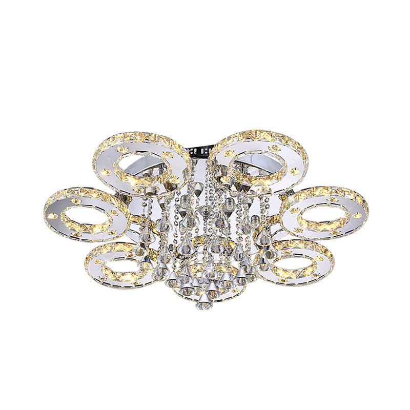 Contemporary K9 Crystal Chrome Ring LED Ceiling Lamp - Multiple Sizes & Colors Available