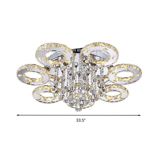 Contemporary K9 Crystal Chrome Ring LED Ceiling Lamp - Multiple Sizes & Colors Available