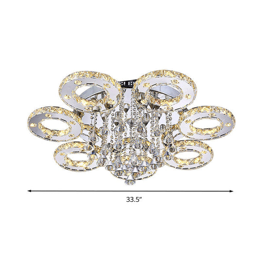 Contemporary K9 Crystal Chrome Ring Led Ceiling Lamp - Multiple Sizes & Colors Available